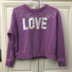 Justice oversized LOVE sequin girl’s sweatshirt